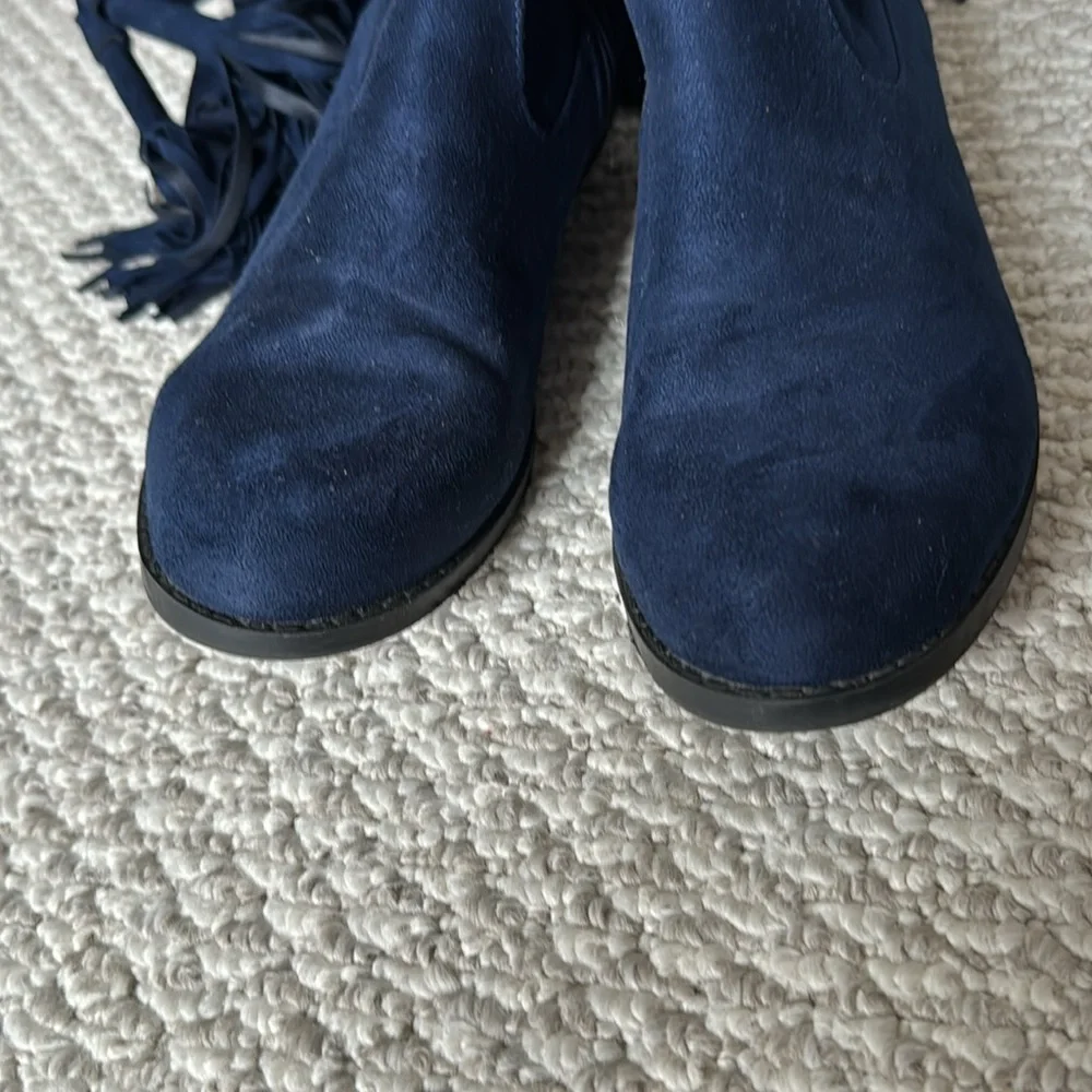Over the knee faux suede boots with tassels